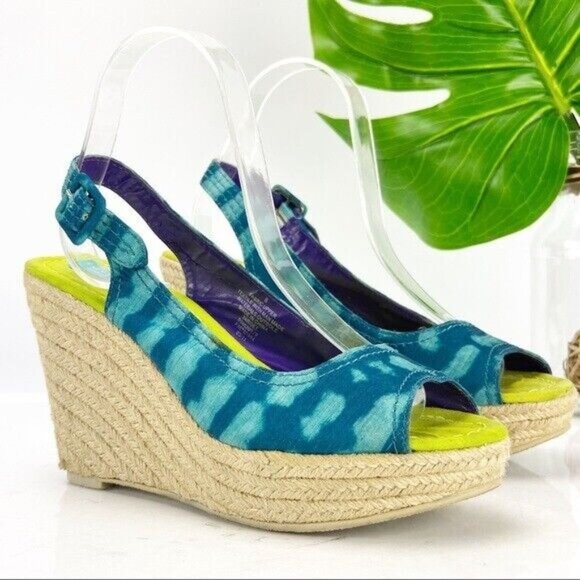 Calypso St. Barth Women's Sandal Size 8 Teal Blue Slingback Espadrille Wedge - Picture 2 of 9